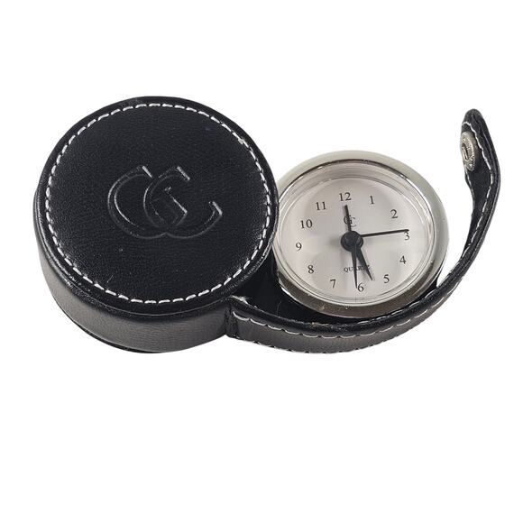 Guess Quartz Travel Alarm Clock Black Faux Leather Case Snap Closure Portable - Picture 3 of 9